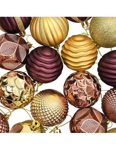 Set di Palline di Natale 36 pz Marrone e oro 6 cm Polistirolo