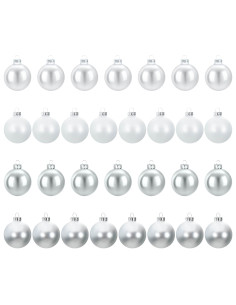 Set di Palline di Natale 30 pz argento e bianco 6 cm 2
