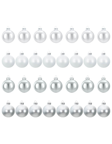 Set di Palline di Natale 30 pz argento e bianco 6 cm