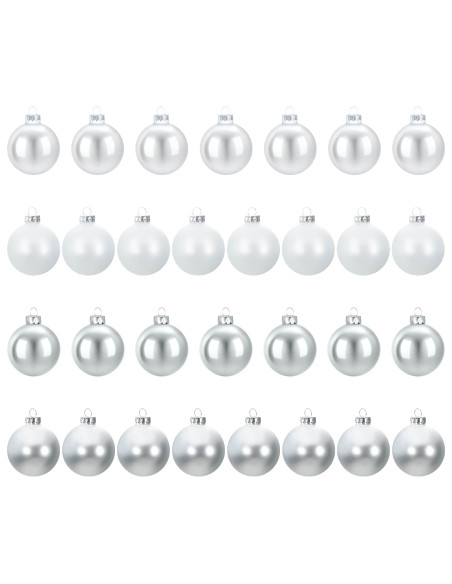 Set di Palline di Natale 30 pz argento e bianco 6 cm