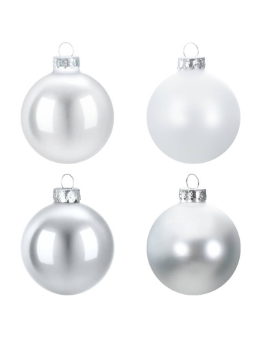 Set di Palline di Natale 30 pz argento e bianco 6 cm