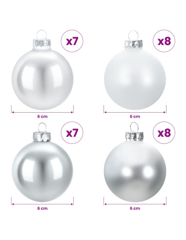 Set di Palline di Natale 30 pz argento e bianco 6 cm