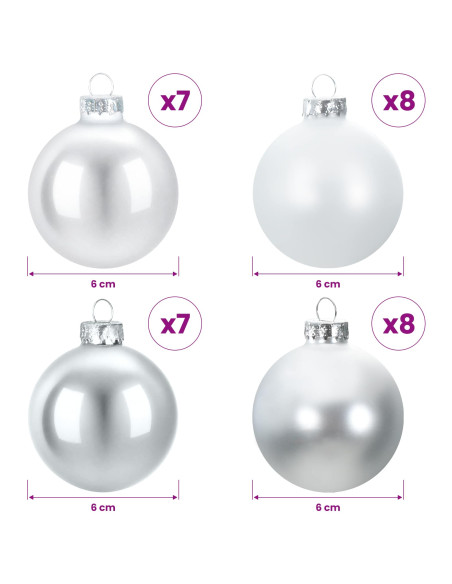Set di Palline di Natale 30 pz argento e bianco 6 cm