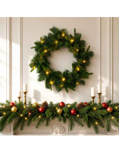 Ghirlanda di Natale Verde Ø 30 cm PVC e PE 25 LED