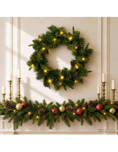 Ghirlanda di Natale Verde Ø 50 cm PVC e PE 25 LED