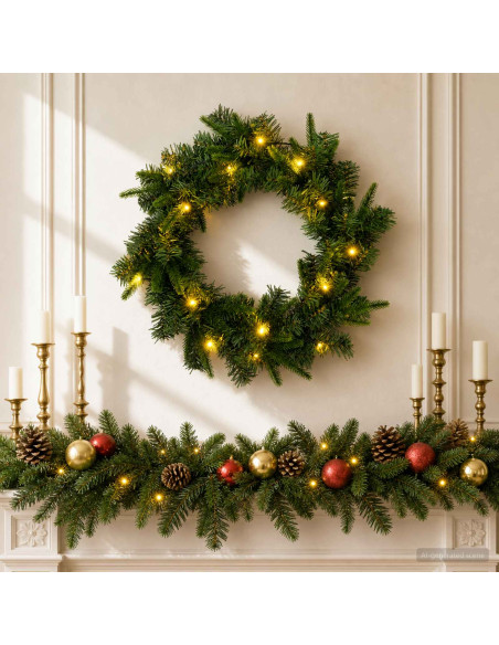 Ghirlanda di Natale Verde Ø 50 cm PVC e PE 25 LED