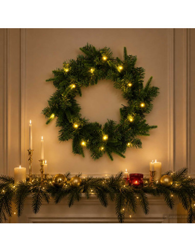 Ghirlanda di Natale Verde Ø 30 cm PVC e PE 25 LED