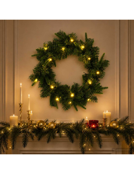 Ghirlanda di Natale Verde Ø 30 cm PVC e PE 25 LED