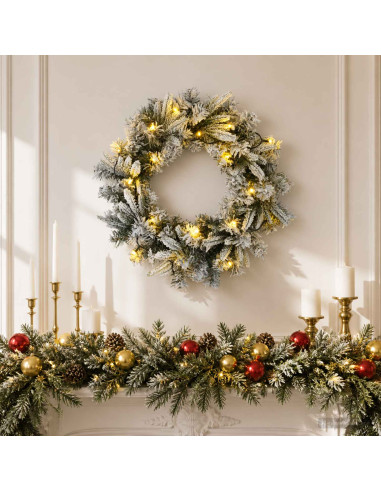 Ghirlanda di Natale Bianco Ø 50 cm PVC e PE 25 LED