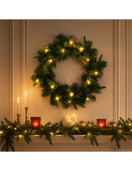 Ghirlanda di Natale Verde Ø 50 cm PVC e PE 25 LED