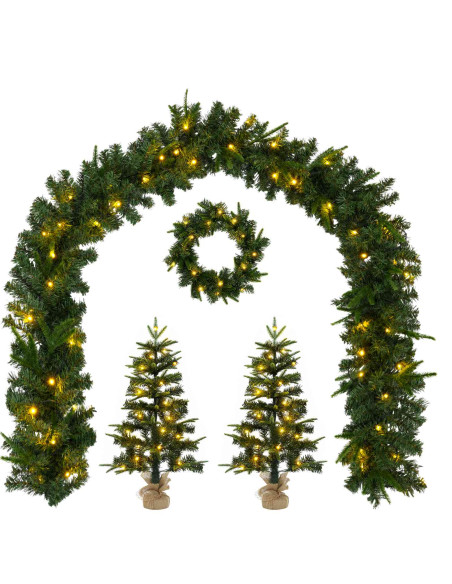 Set mini alberi di Natale 45 cm 125 LED Bianco caldo PVC e PE