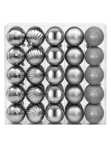 Set di Palline di Natale 50 pz Grigio 8 cm Polistirolo