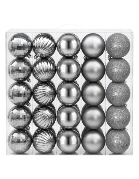 Set di Palline di Natale 50 pz Grigio 8 cm Polistirolo