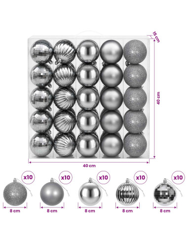 Set di Palline di Natale 50 pz Grigio 8 cm Polistirolo