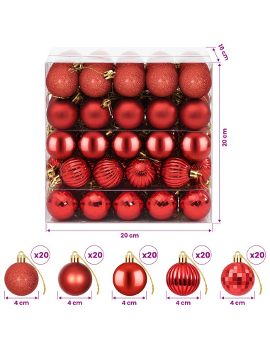 Set di Palline di Natale 100 pz Rosso 4 cm Polistirolo