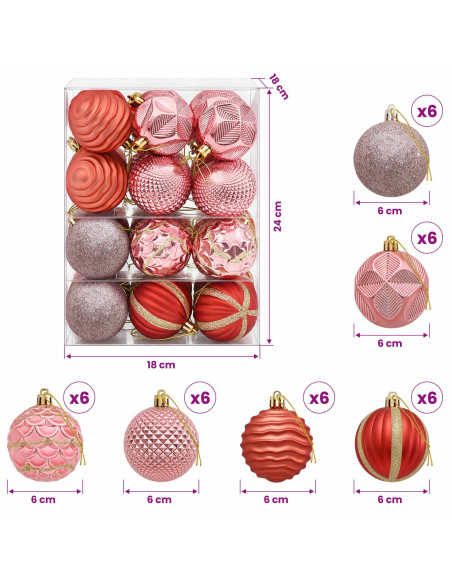 Set di Palline di Natale 36 pz Rosa e rosé 6 cm Polistirolo