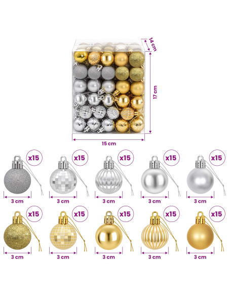 Set di Palline di Natale 150 pz Argento e oro 3 cm Polistirolo