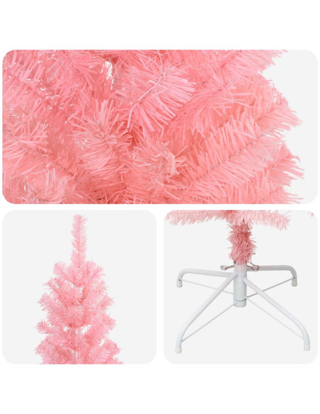 Albero di Natale Artificiale Sottile 240 cm PVC e Acciaio Rosa