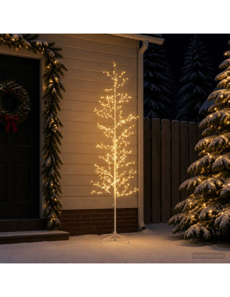 Albero di Natale a betulla Bianco 47 x 210 cm Acciaio 567 LED