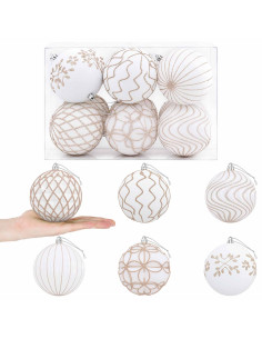 Set di palline di Natale XL 12 pz Bianco e Oro Rosa 10 cm