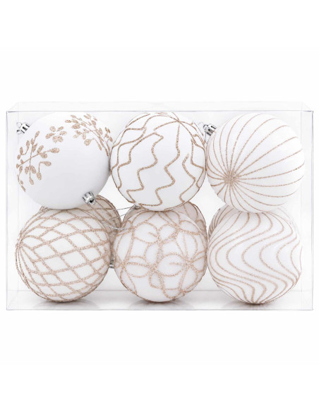 Set di palline di Natale XL 12 pz Bianco e Oro Rosa 10 cm