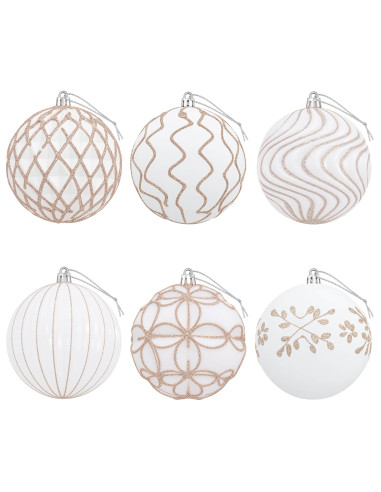 Set di palline di Natale XL 12 pz Bianco e Oro Rosa 10 cm