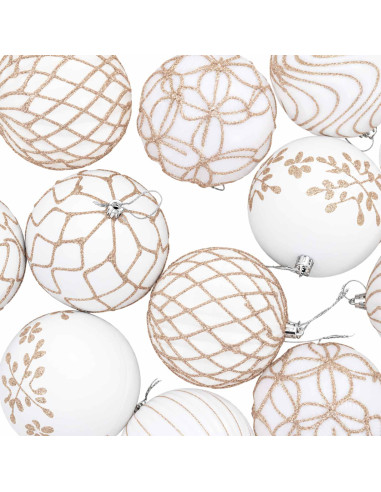 Set di palline di Natale XL 12 pz Bianco e Oro Rosa 10 cm
