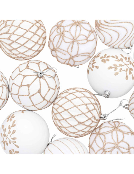 Set di palline di Natale XL 12 pz Bianco e Oro Rosa 10 cm