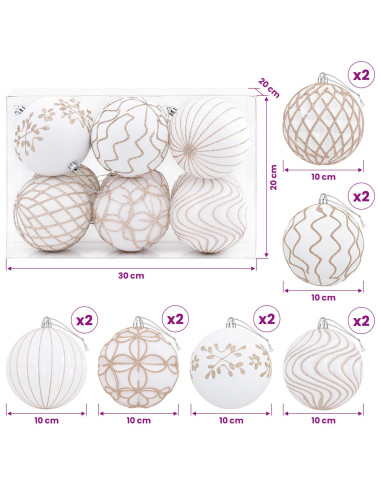 Set di palline di Natale XL 12 pz Bianco e Oro Rosa 10 cm