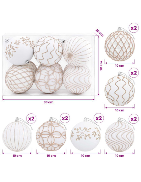 Set di palline di Natale XL 12 pz Bianco e Oro Rosa 10 cm