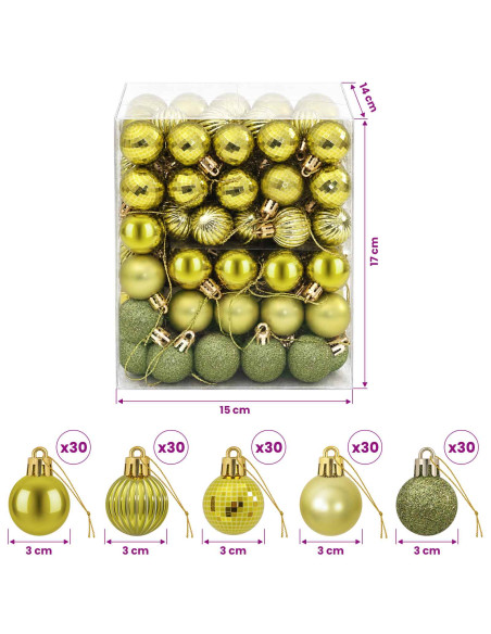 Set di Palline di Natale 150 pz Verde chiaro 3 cm Polistirolo