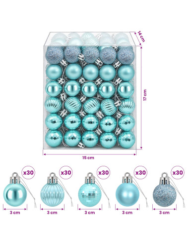 Set di Palline di Natale 150 pz Turchese 3 cm Polistirolo