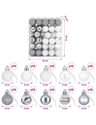 Set di Palline di Natale 150 pz Bianco e Grigio 3 cm