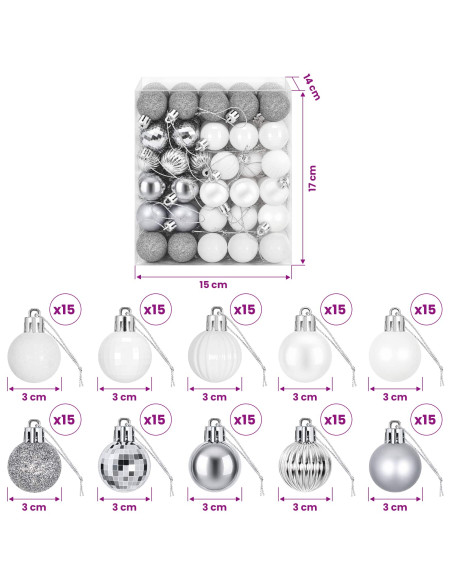 Set di Palline di Natale 150 pz Bianco e Grigio 3 cm