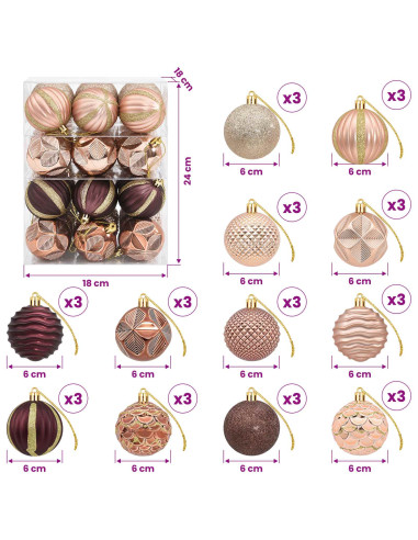 Set di Palline di Natale 36 pz Champagne e marrone 6 cm