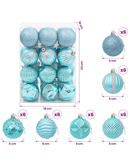 Set di Palline di Natale 36 pz Turchese 6 cm Polistirolo