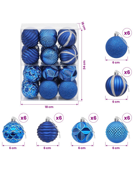 Set di Palline di Natale 36 pz Blu 6 cm Polistirolo
