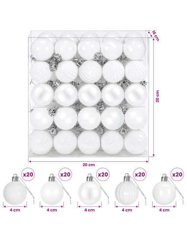 Set di Palline di Natale 100 pz Bianco 4 cm Polistirolo