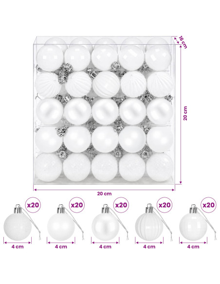 Set di Palline di Natale 100 pz Bianco 4 cm Polistirolo