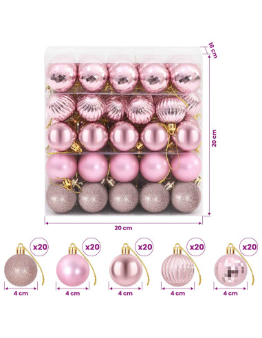 Set di Palline di Natale 100 pz Rosa 4 cm Polistirolo