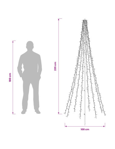 Albero di Natale LED 235 cm 1000 LED Bianco caldo Acciaio Nero