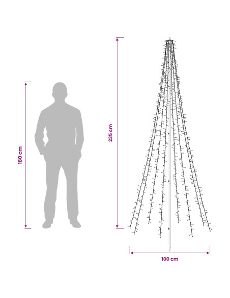 Albero di Natale LED 235 cm 1000 LED Bianco caldo Acciaio Nero