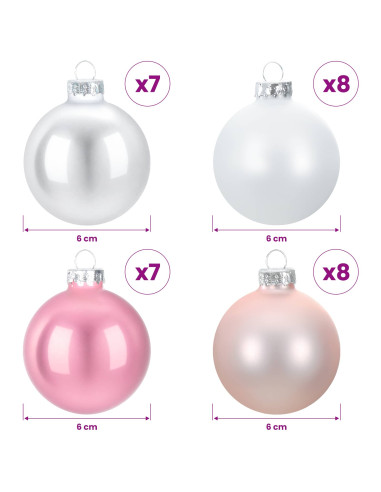Set di Palline di Natale 30 pz Rosa e bianco 6 cm Polistirolo