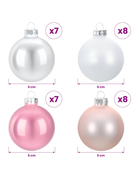 Set di Palline di Natale 30 pz Rosa e bianco 6 cm Polistirolo