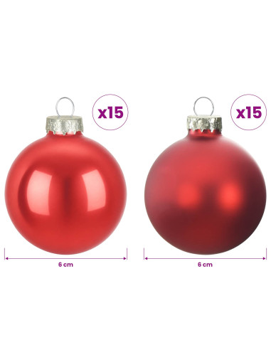 Set di Palline di Natale 30 pz Rosso 6 cm Polistirolo