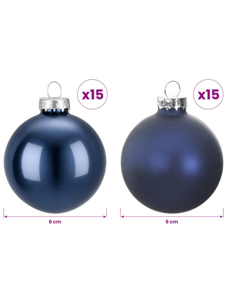 Set di Palline di Natale 30 pz Blu 6 cm Polistirolo