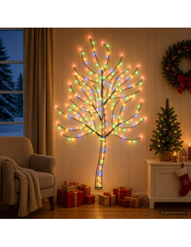 Albero di Natale da parete a LED 180 cm 200 LED Multicolore
