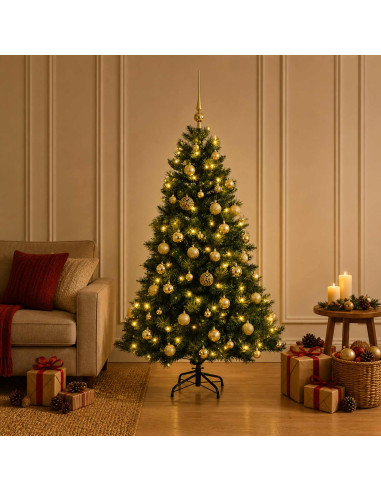 Albero di Natale artificiale con palline 150 cm 150 LED