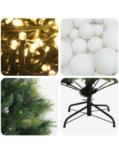 Albero di Natale artificiale con palline 150 cm 150 LED