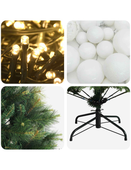 Albero di Natale artificiale con palline 150 cm 150 LED